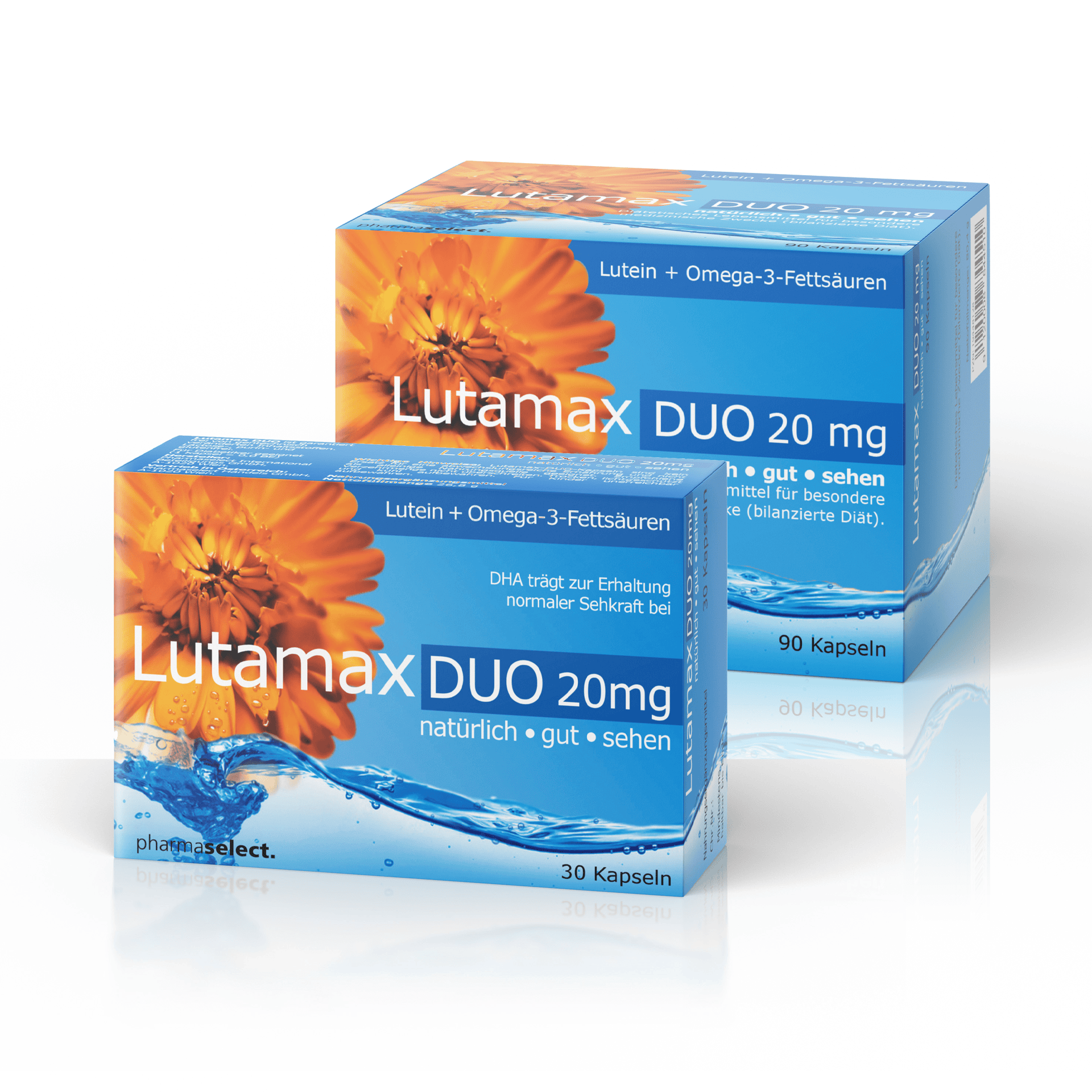 Lutamax DUO Kapseln mit Lutein und Omega-3-Fettsäuren, pharmazeutische Qualität, pharmaselect.de.